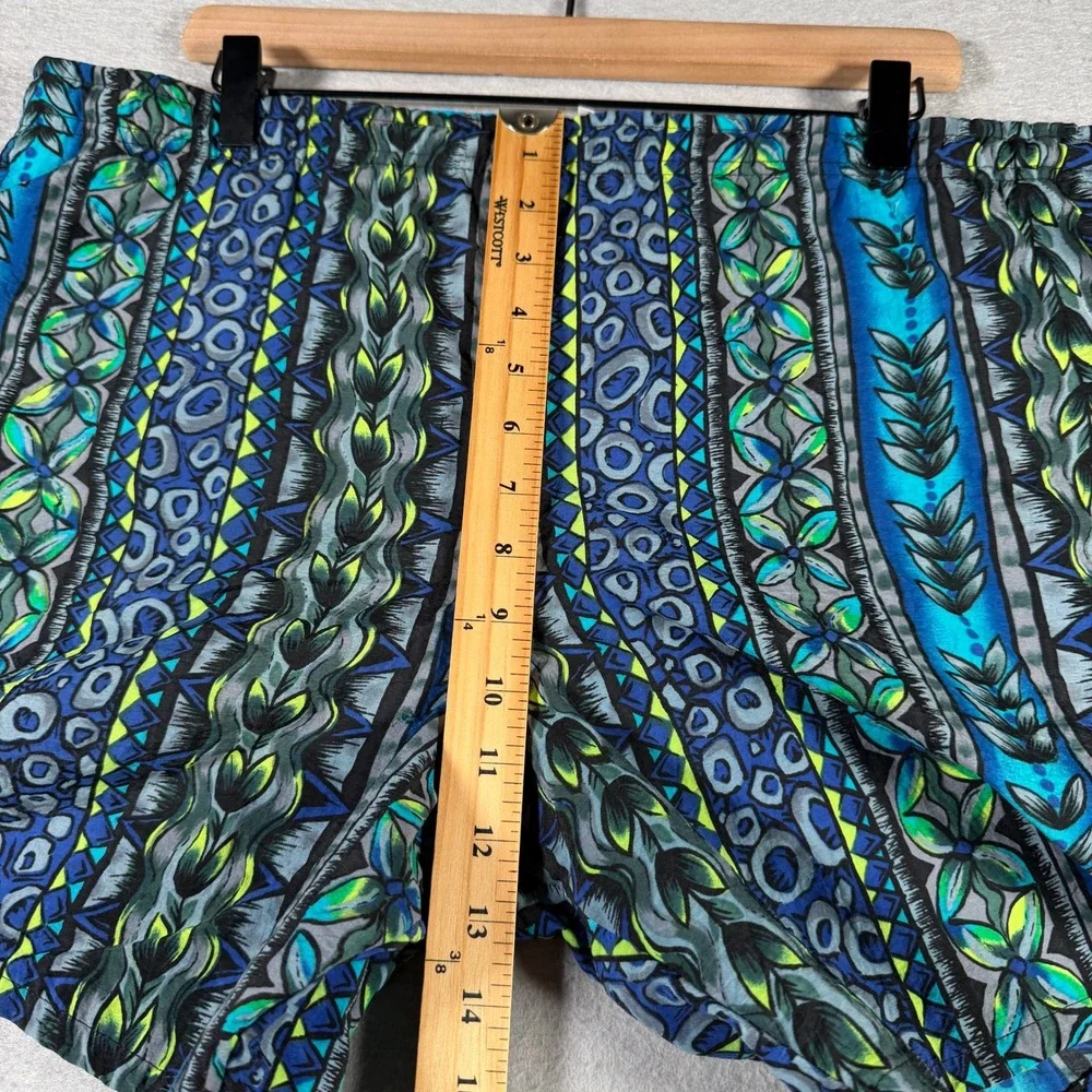 Speedo Mens Vintage Tribal Geometric Print Swim Trunks Blue Teal XL 90's